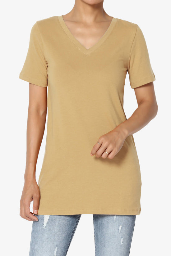 Elora V-Neck Short Sleeve T-Shirt KHAKI_1