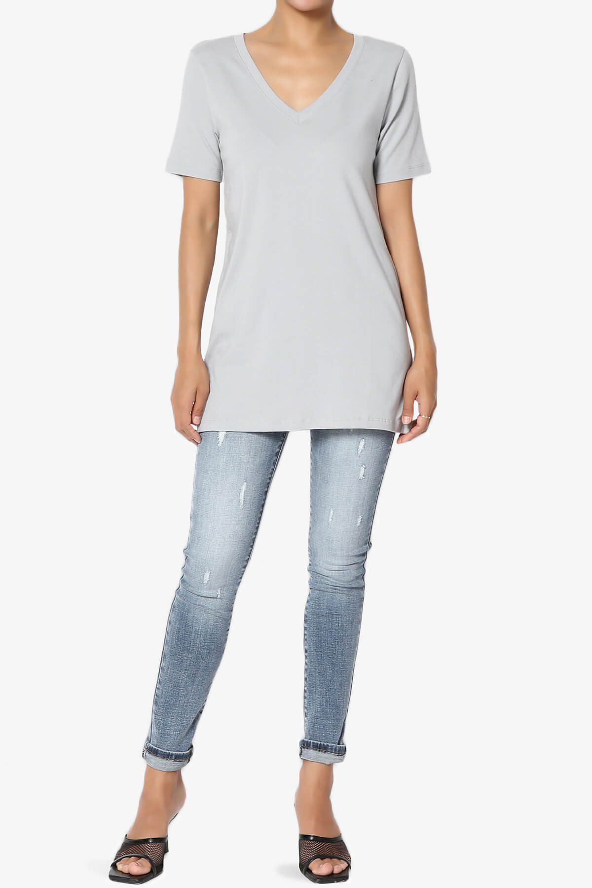 Elora V-Neck Short Sleeve T-Shirt LIGHT GREY_6