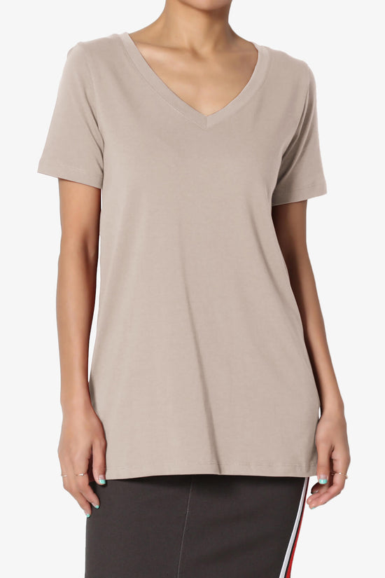 Elora V-Neck Short Sleeve T-Shirt LIGHT MOCHA_1