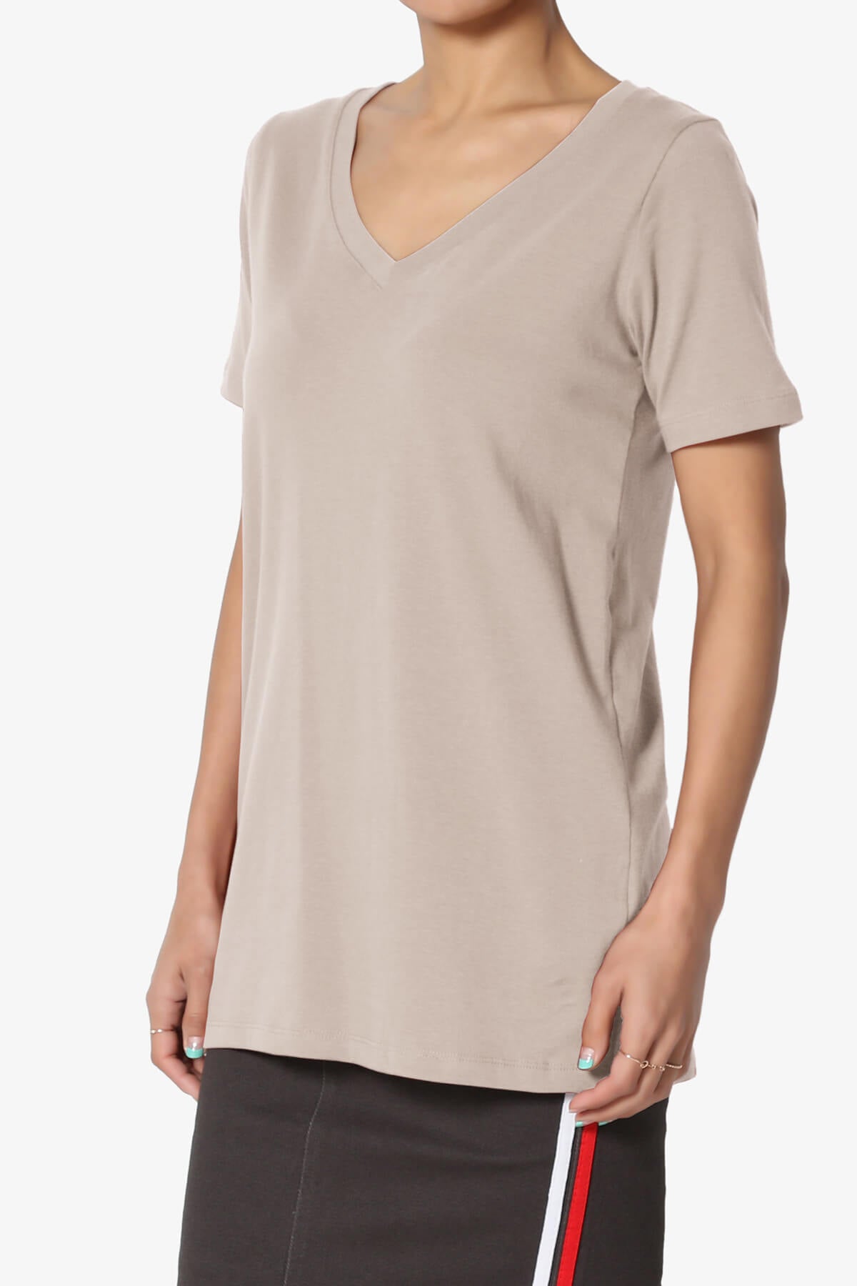 Elora V-Neck Short Sleeve T-Shirt LIGHT MOCHA_3