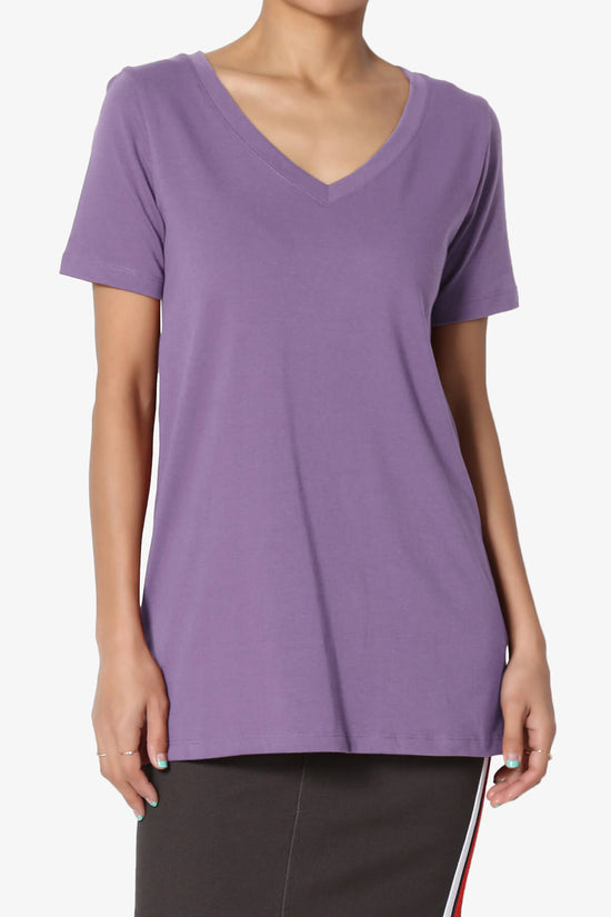 Elora V-Neck Short Sleeve T-Shirt LILAC GREY_1