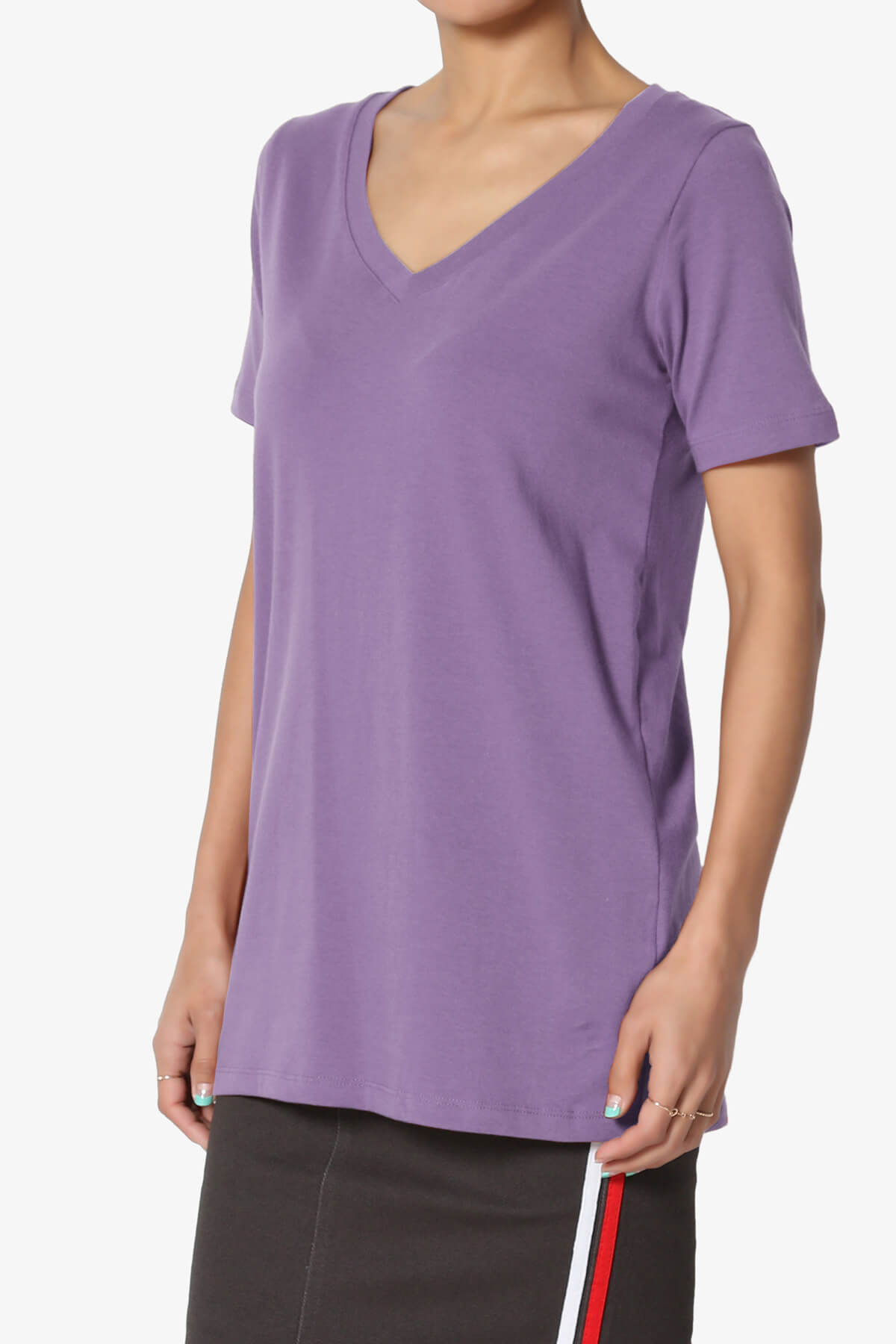 Elora V-Neck Short Sleeve T-Shirt LILAC GREY_3