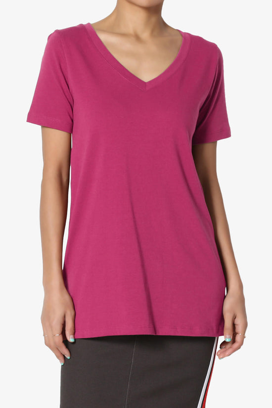 Elora V-Neck Short Sleeve T-Shirt MAGENTA_1