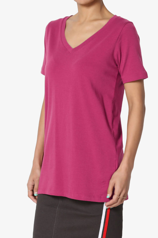 Elora V-Neck Short Sleeve T-Shirt MAGENTA_3