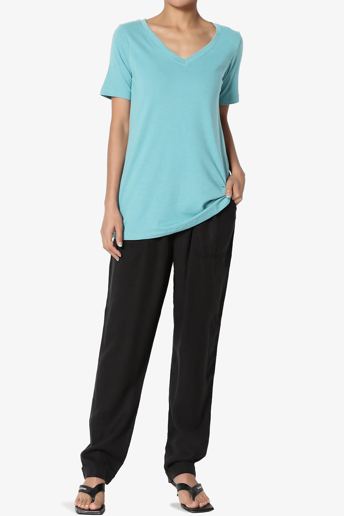 Elora V-Neck Short Sleeve T-Shirt MILKY BLUE_6