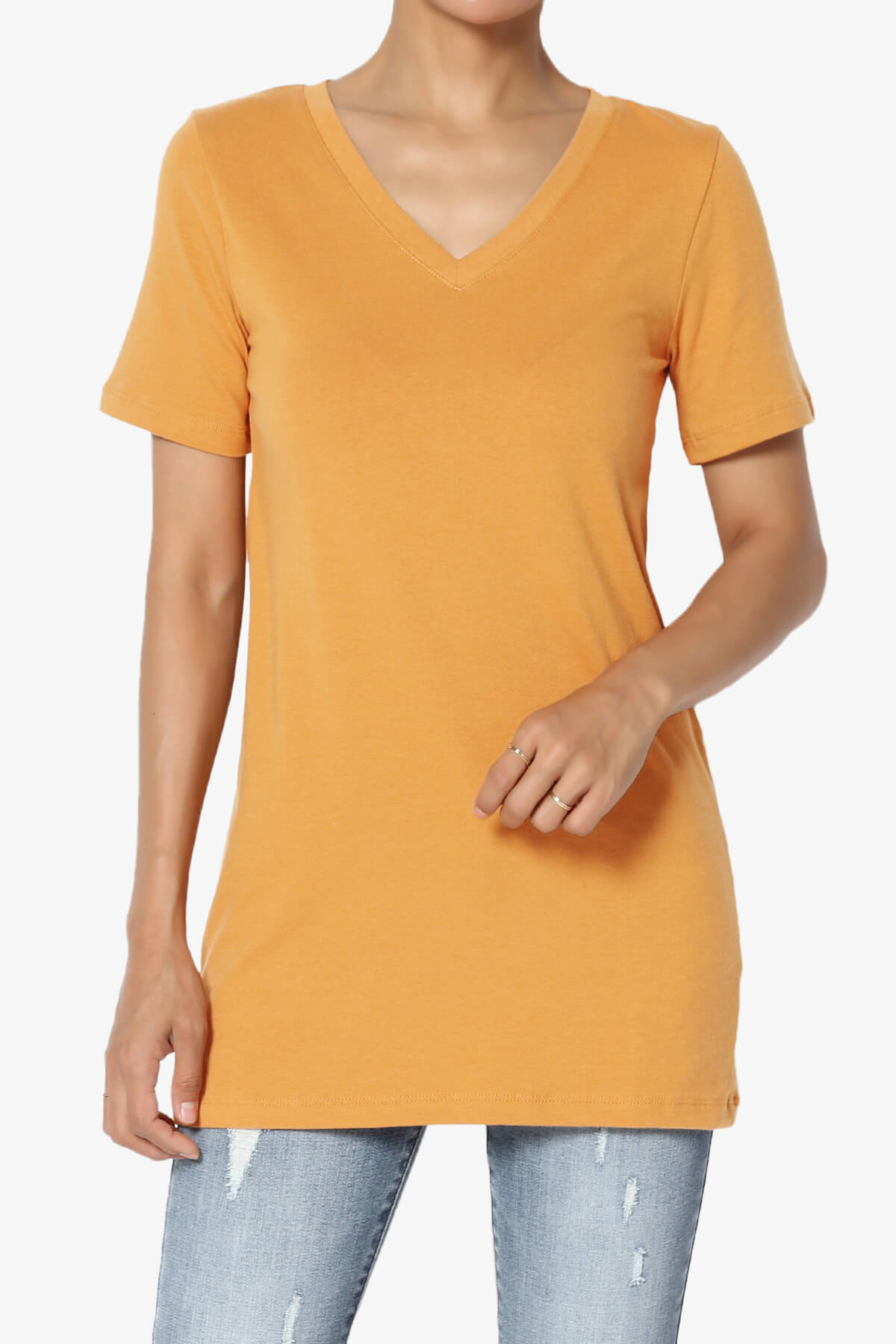 Elora V-Neck Short Sleeve T-Shirt MUSTARD_1
