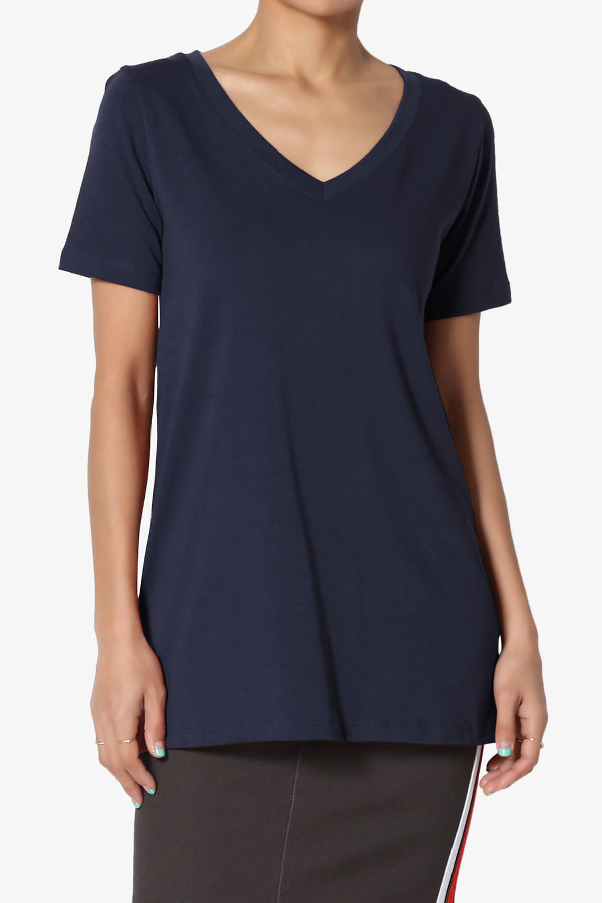 Elora V-Neck Short Sleeve T-Shirt NAVY_1