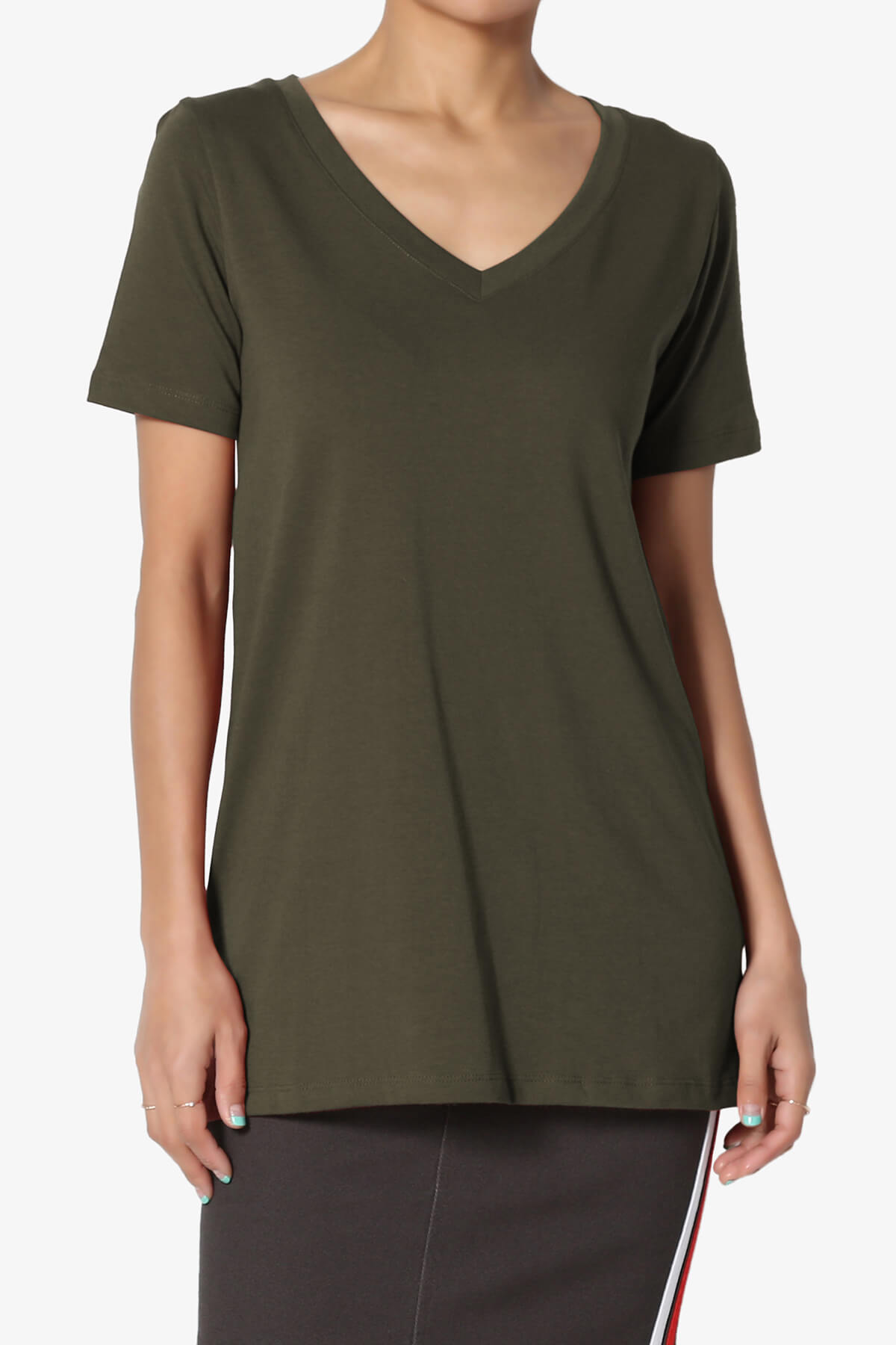 Elora V-Neck Short Sleeve T-Shirt OLIVE_1