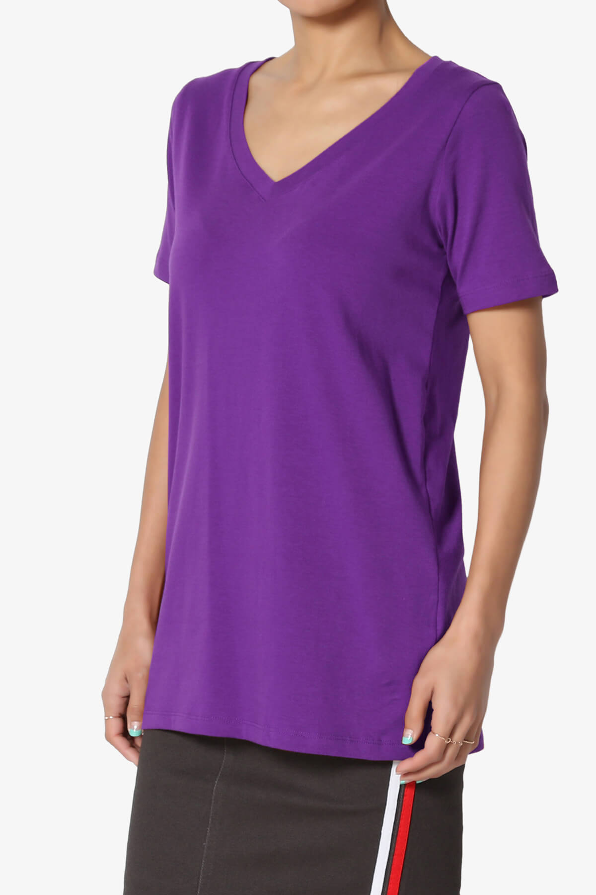 Elora V-Neck Short Sleeve T-Shirt PURPLE_3