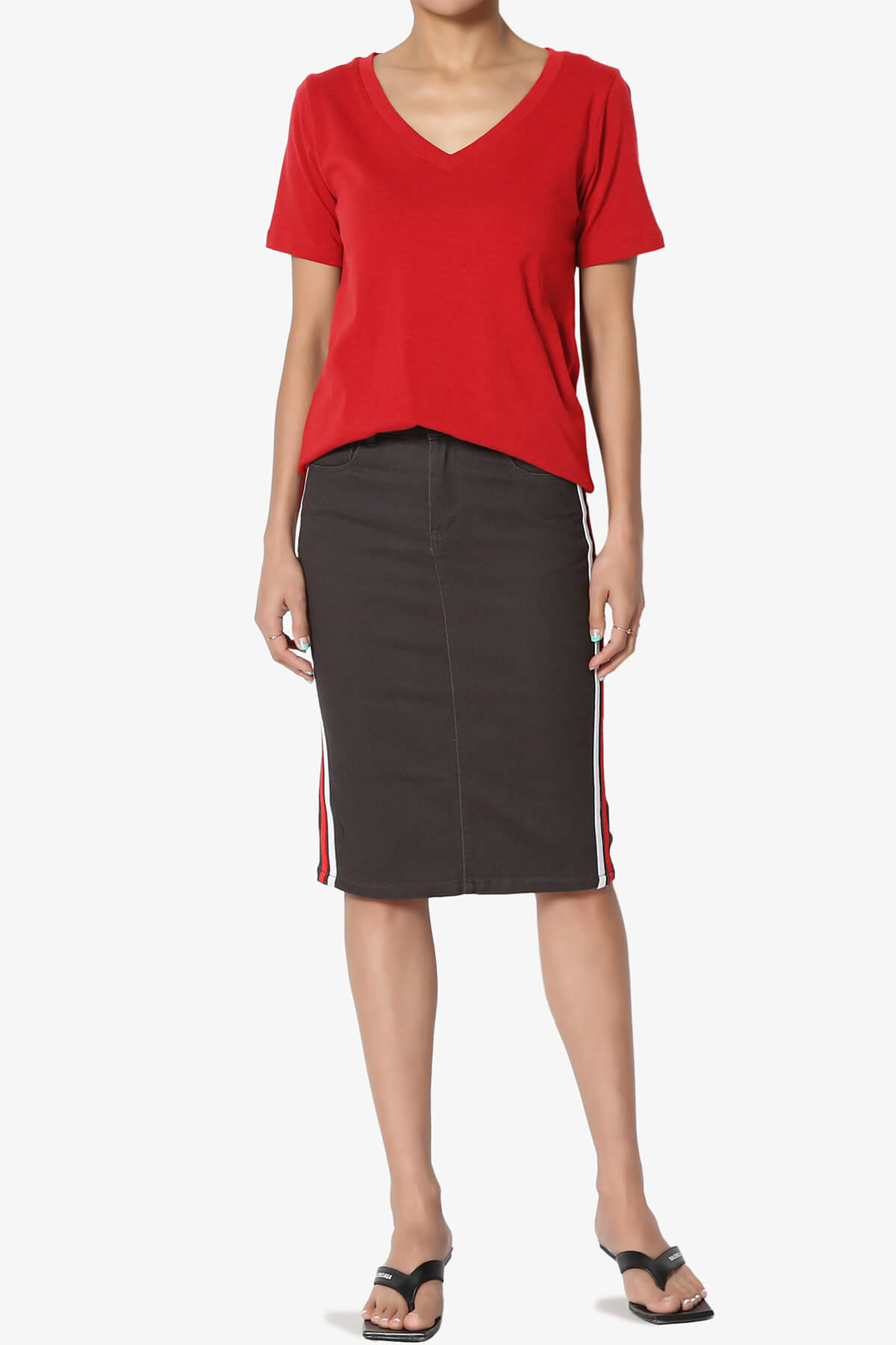 Elora V-Neck Short Sleeve T-Shirt RED_6