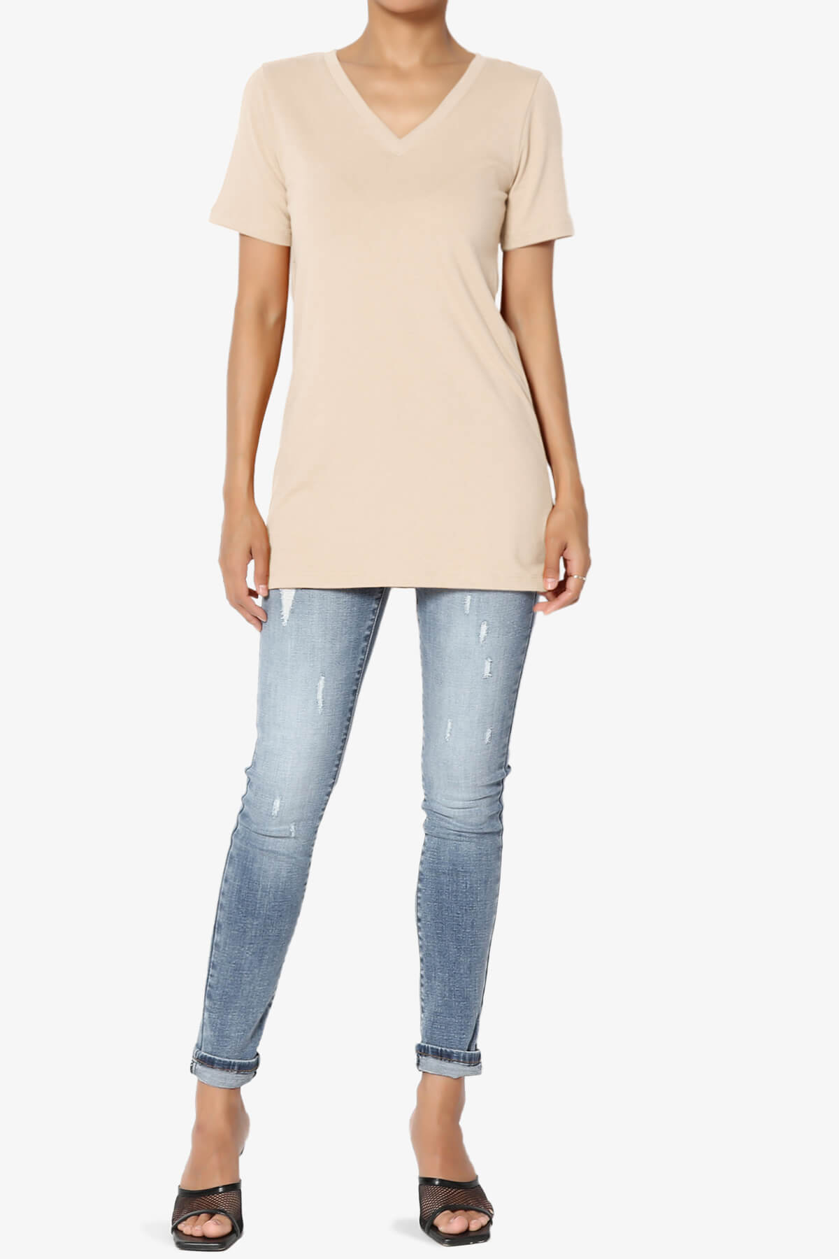 Elora V-Neck Short Sleeve T-Shirt SAND_6