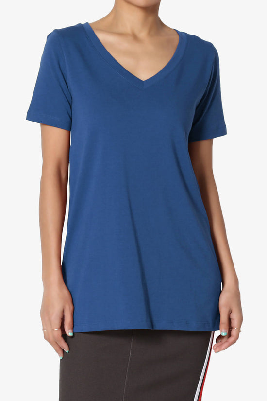 Elora V-Neck Short Sleeve T-Shirt SAPPHIRE_1