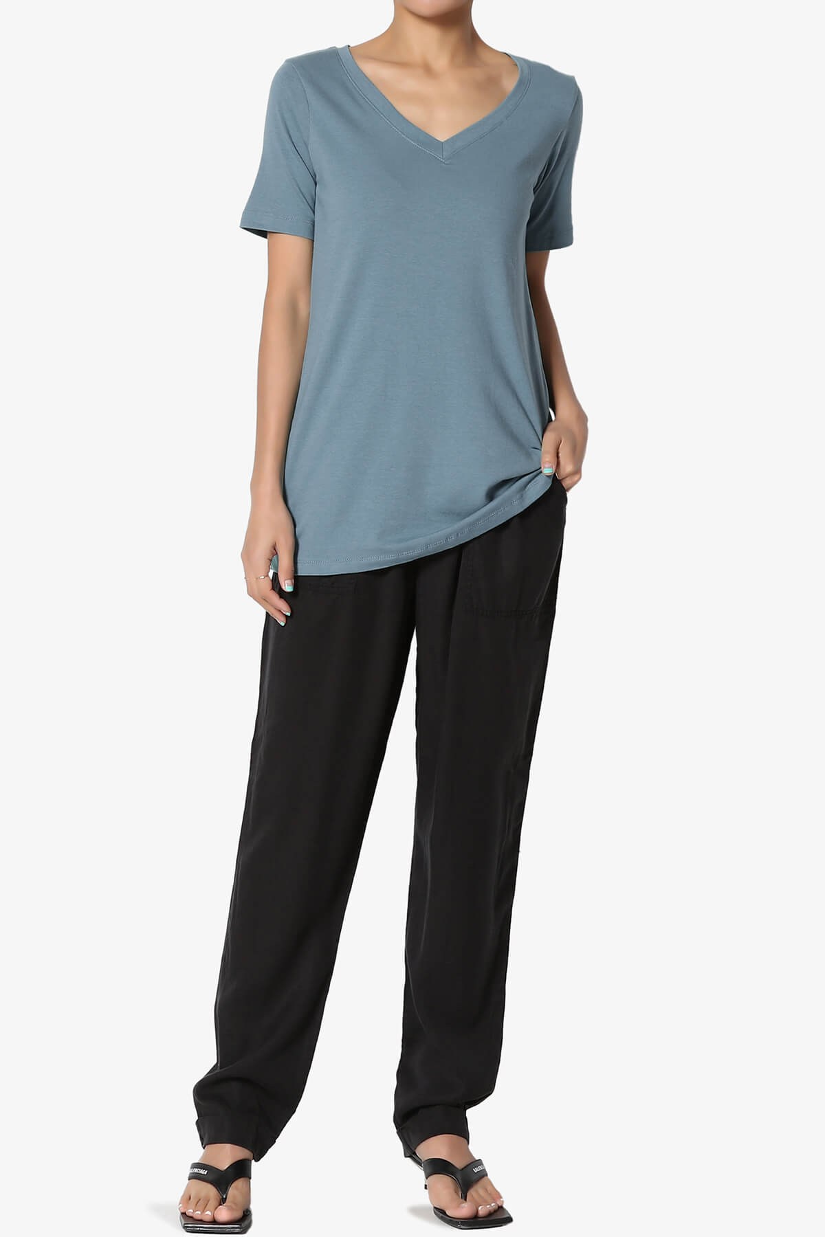 Elora V-Neck Short Sleeve T-Shirt TITANIUM_6