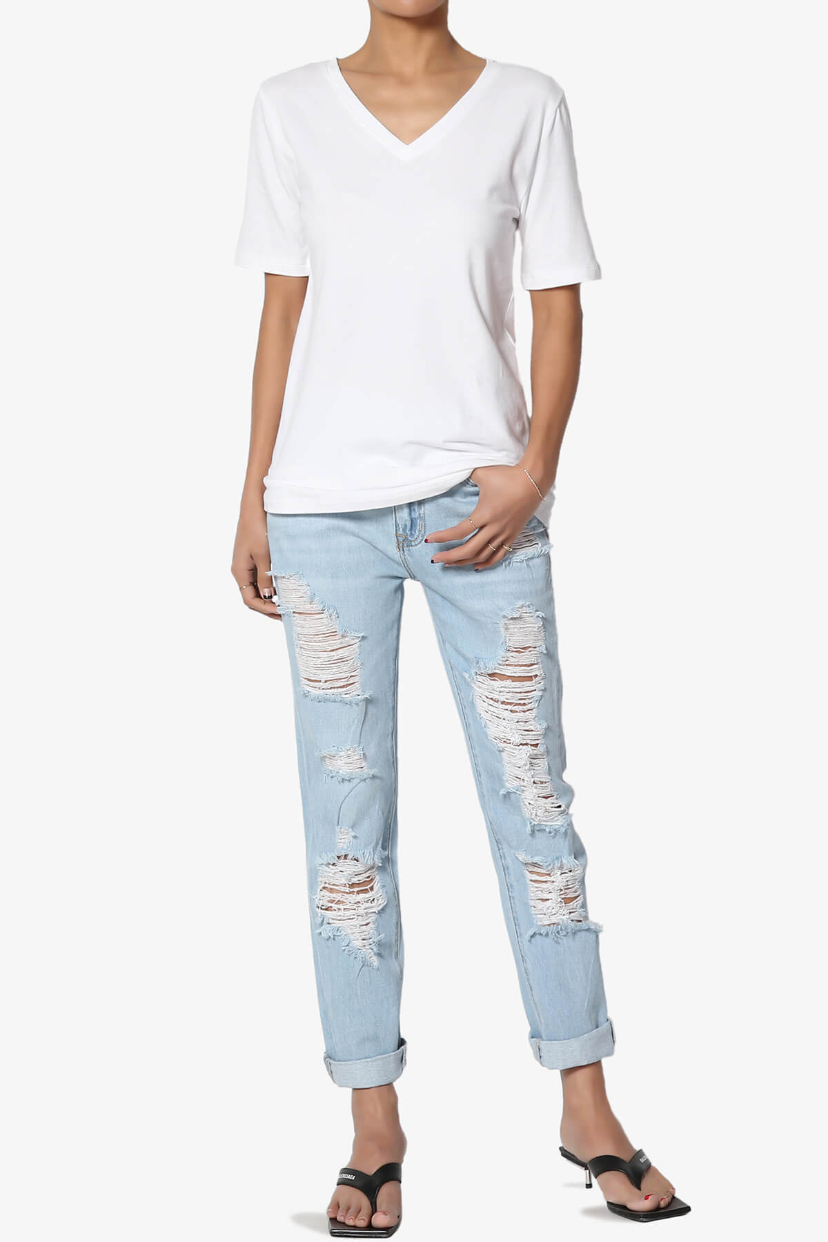 Elora V-Neck Short Sleeve T-Shirt WHITE_6