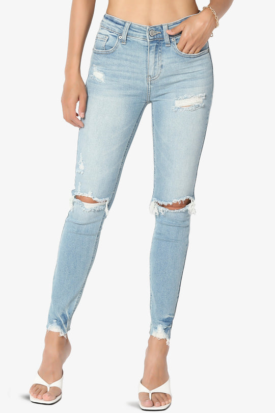 Clara Ripped High Rise Crop Skinny Jeans in Sweet Med