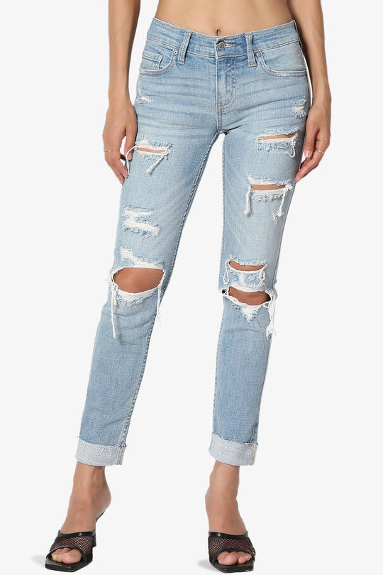 Sasha Distressed Cuffed Mid Rise Skinny Jeans