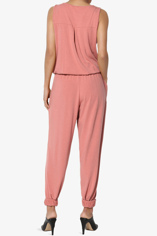 Entrada Button Scoop Neck Tank Jogger Jumpsuit PLUS