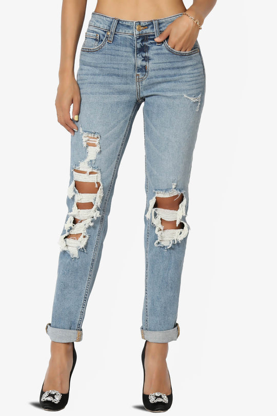 Frankie Distressed Mid Rise Girlfriend Jeans in LF Light