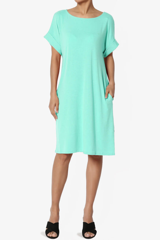 Janie Rolled Short Sleeve Round Neck Dress MORE COLORS