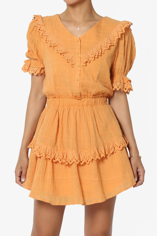 Tille Lace Trim Tiered Dress in Orange