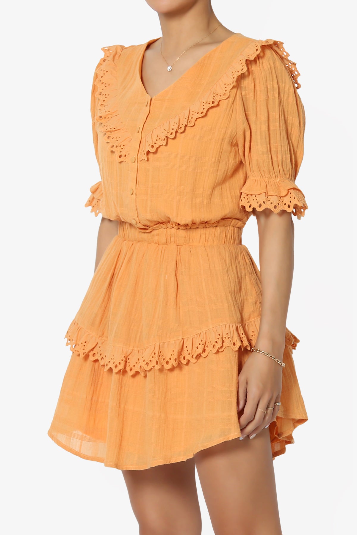 Tille Lace Trim Tiered Dress in Orange