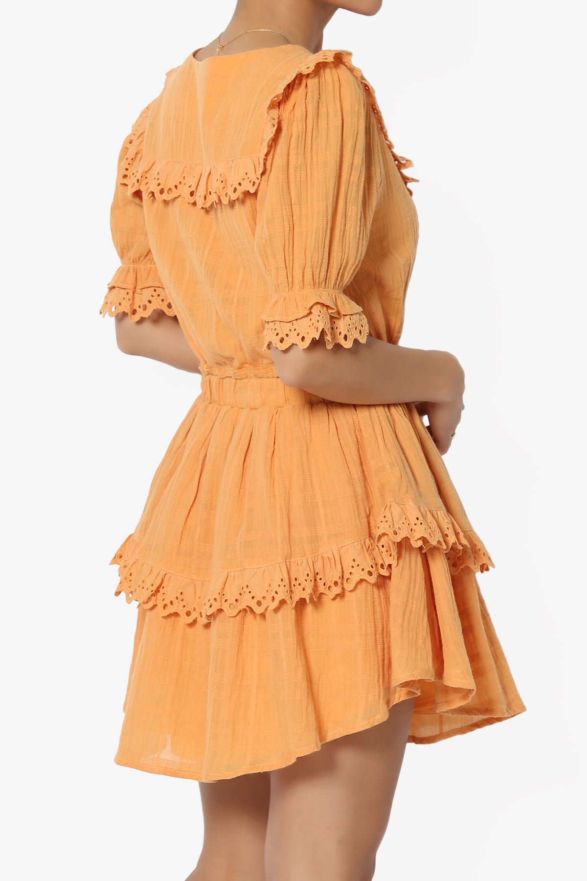 Tille Lace Trim Tiered Dress in Orange