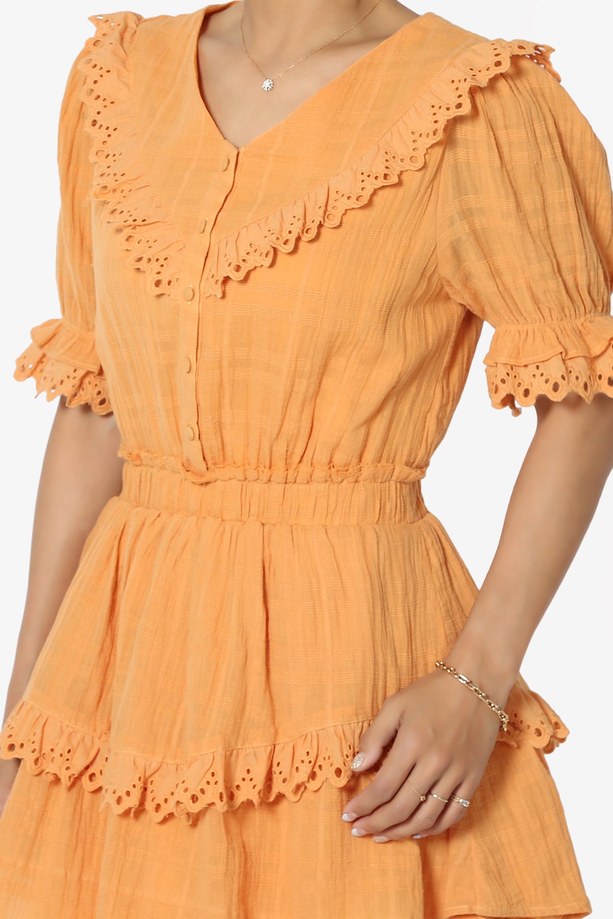 Tille Lace Trim Tiered Dress in Orange