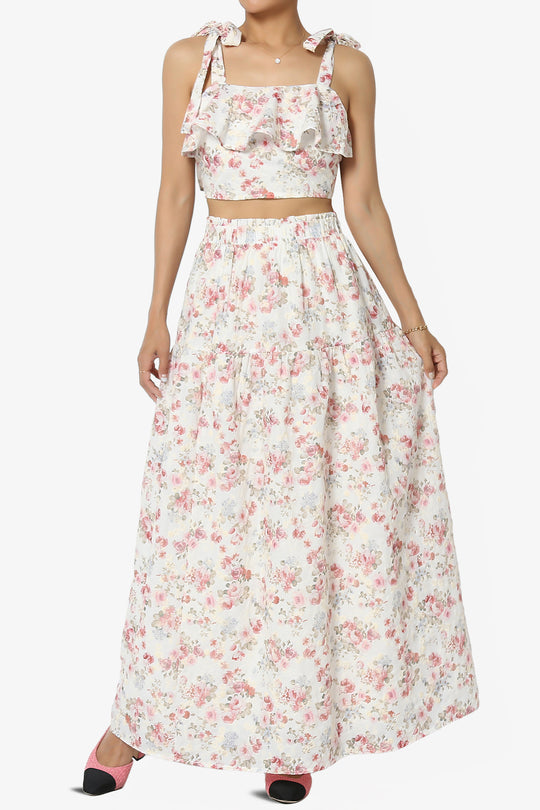 Twice Floral Ruffle Crop Top & A-Line Skirt Set in Pink