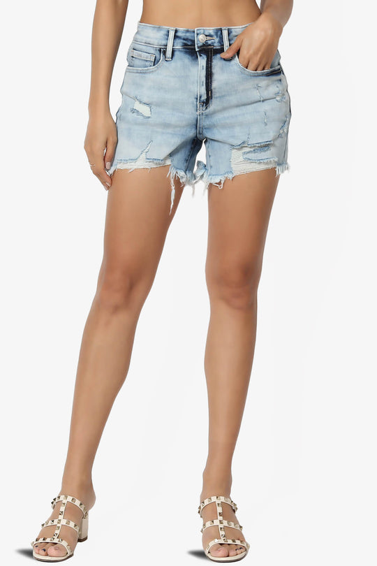 Lando High Waisted Distressed Denim Shorts