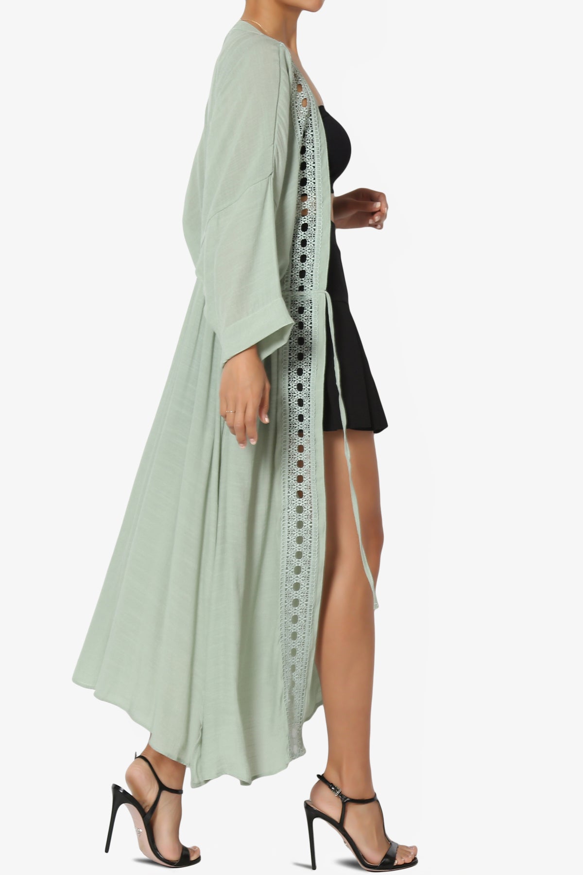 Sunlace Lace Trim High Slit Caftan MOSS_4