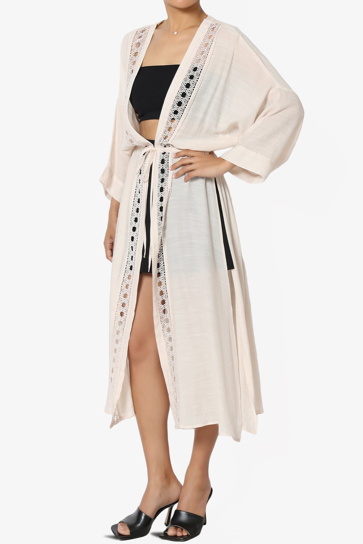 Sunlace Lace Trim High Slit Caftan NATURAL_3