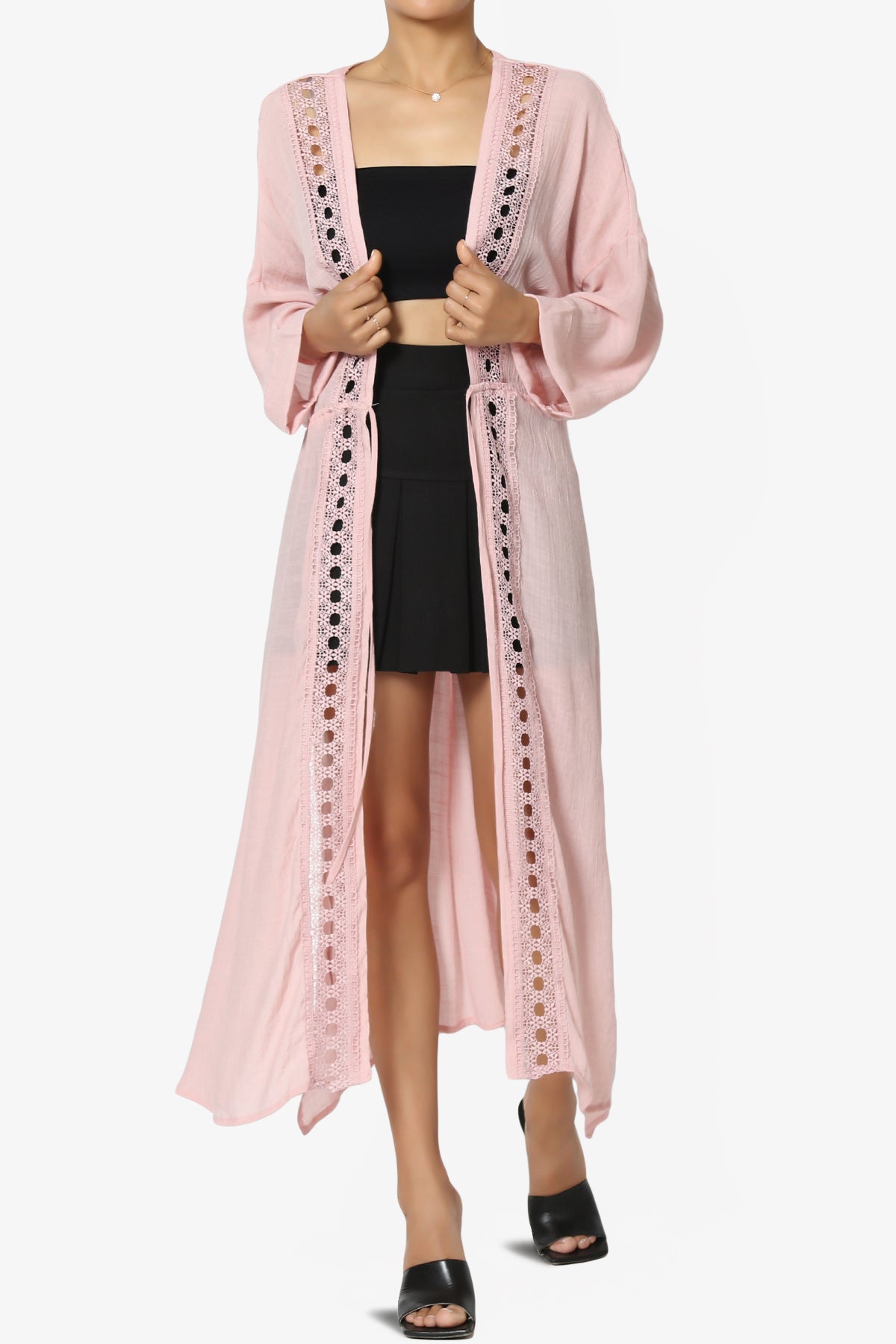 Sunlace Lace Trim High Slit Caftan PINK_1