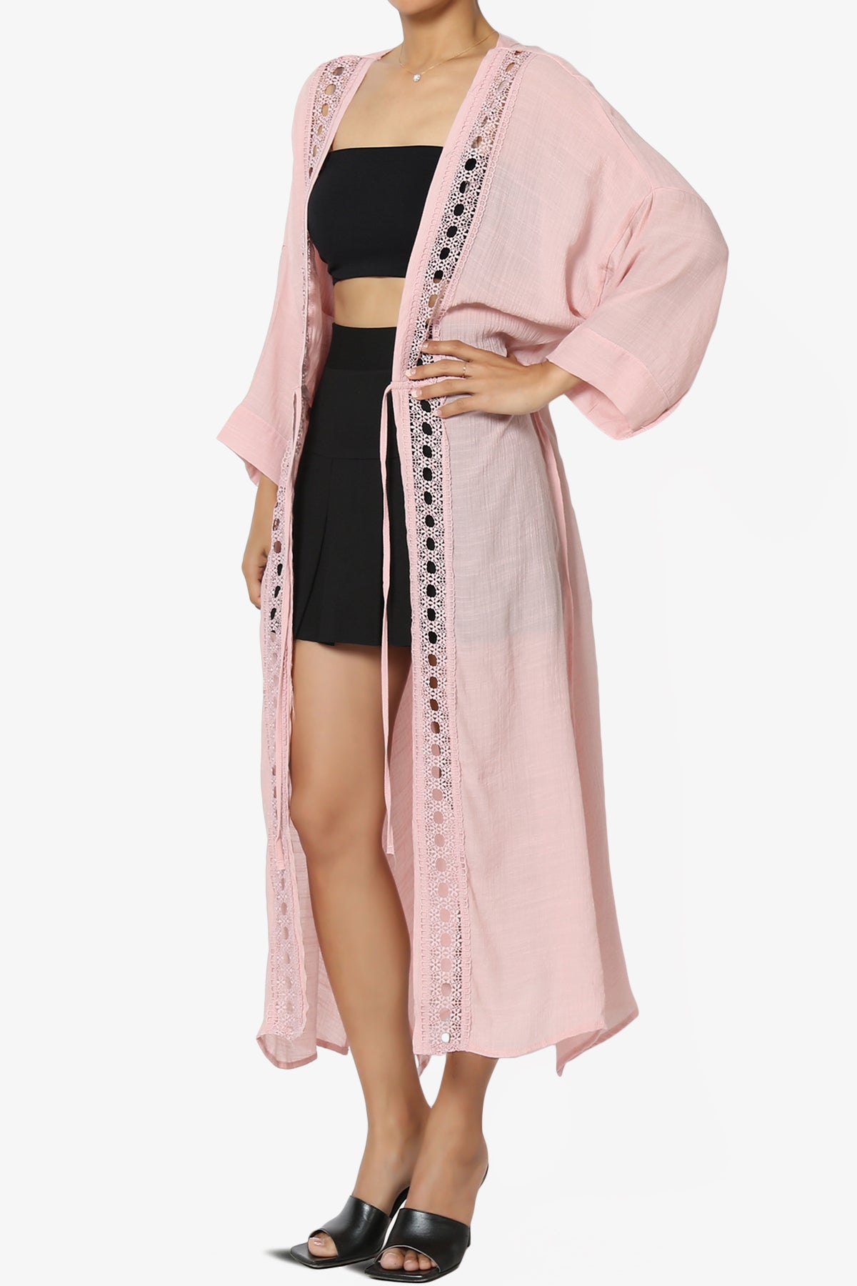 Sunlace Lace Trim High Slit Caftan PINK_3