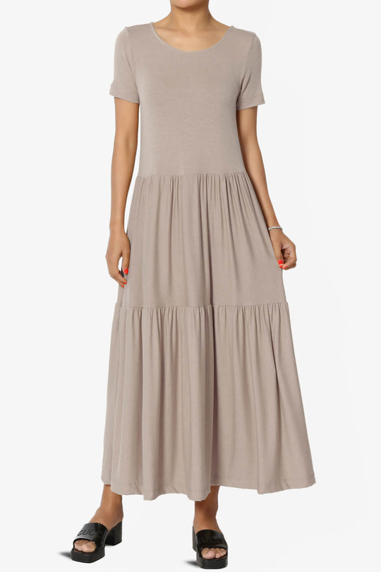 Macie Short Sleeve Tiered Jersey Long Midi Dress