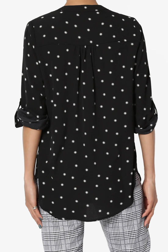 Victoria Snowflake Split Neck Blouse BLACK_2