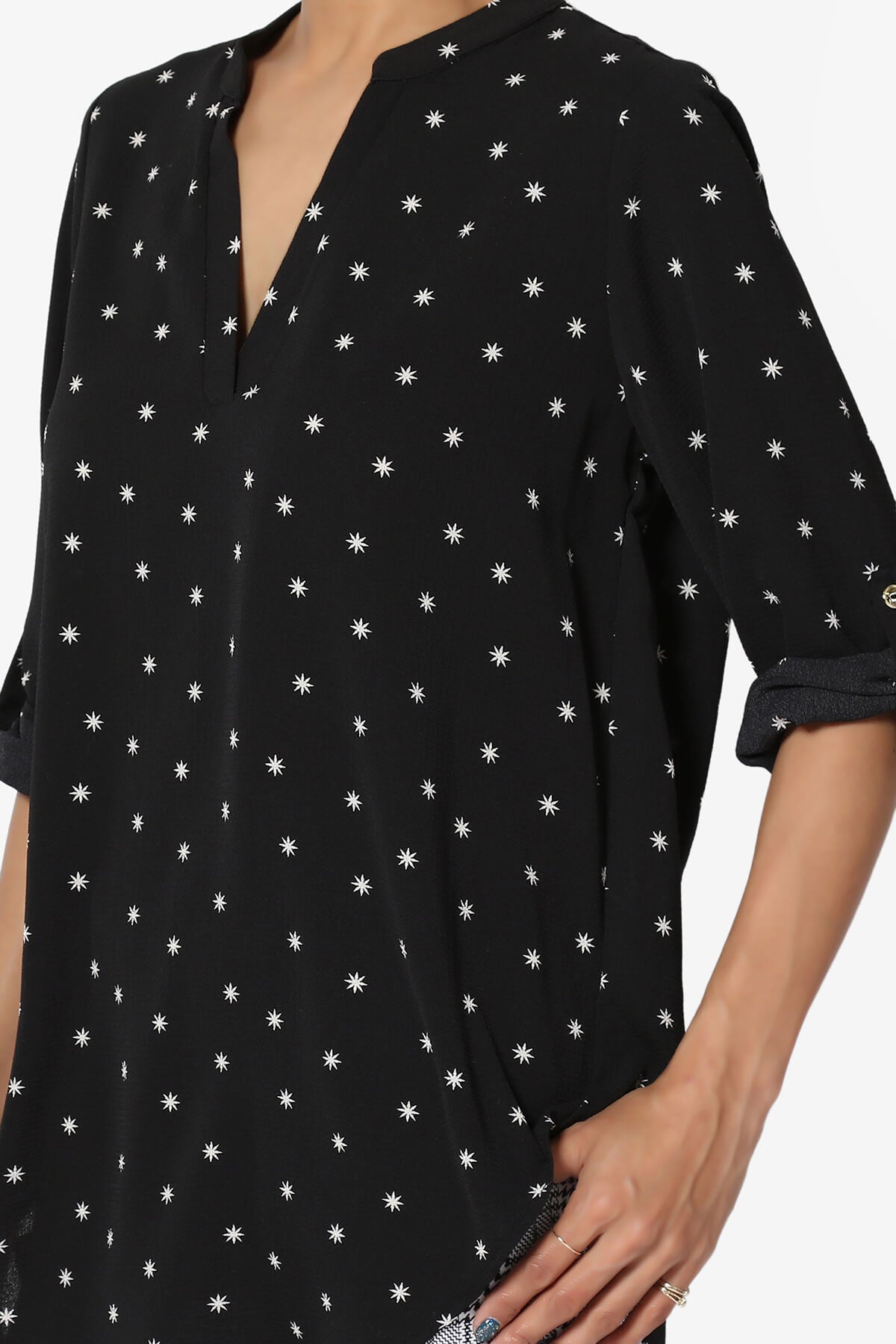 Victoria Snowflake Split Neck Blouse BLACK_5