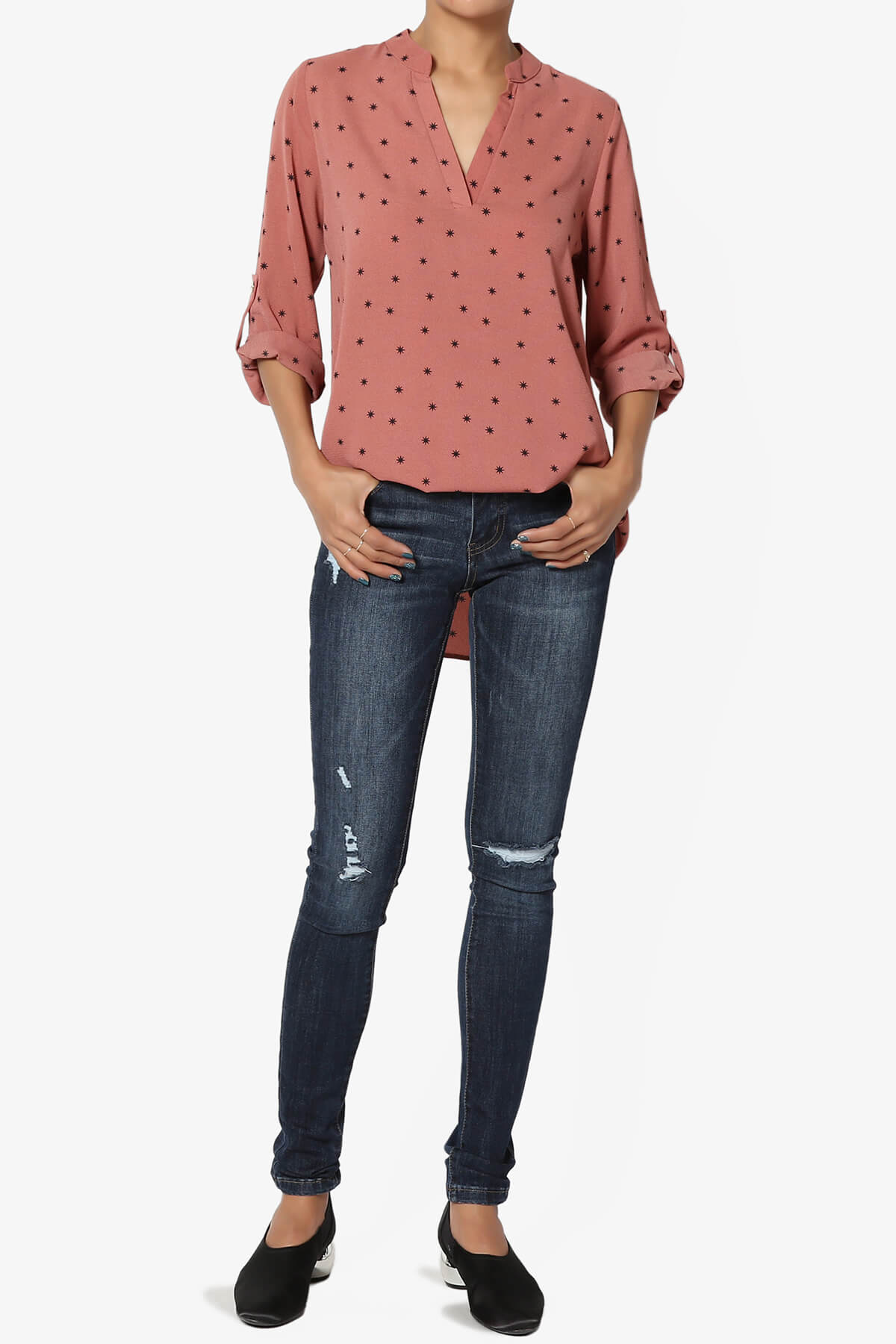 Victoria Snowflake Split Neck Blouse MAUVE_6