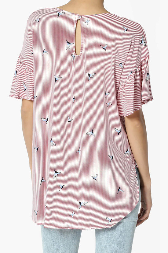 Zuma Striped Ruffle Sleeve Top RED_2