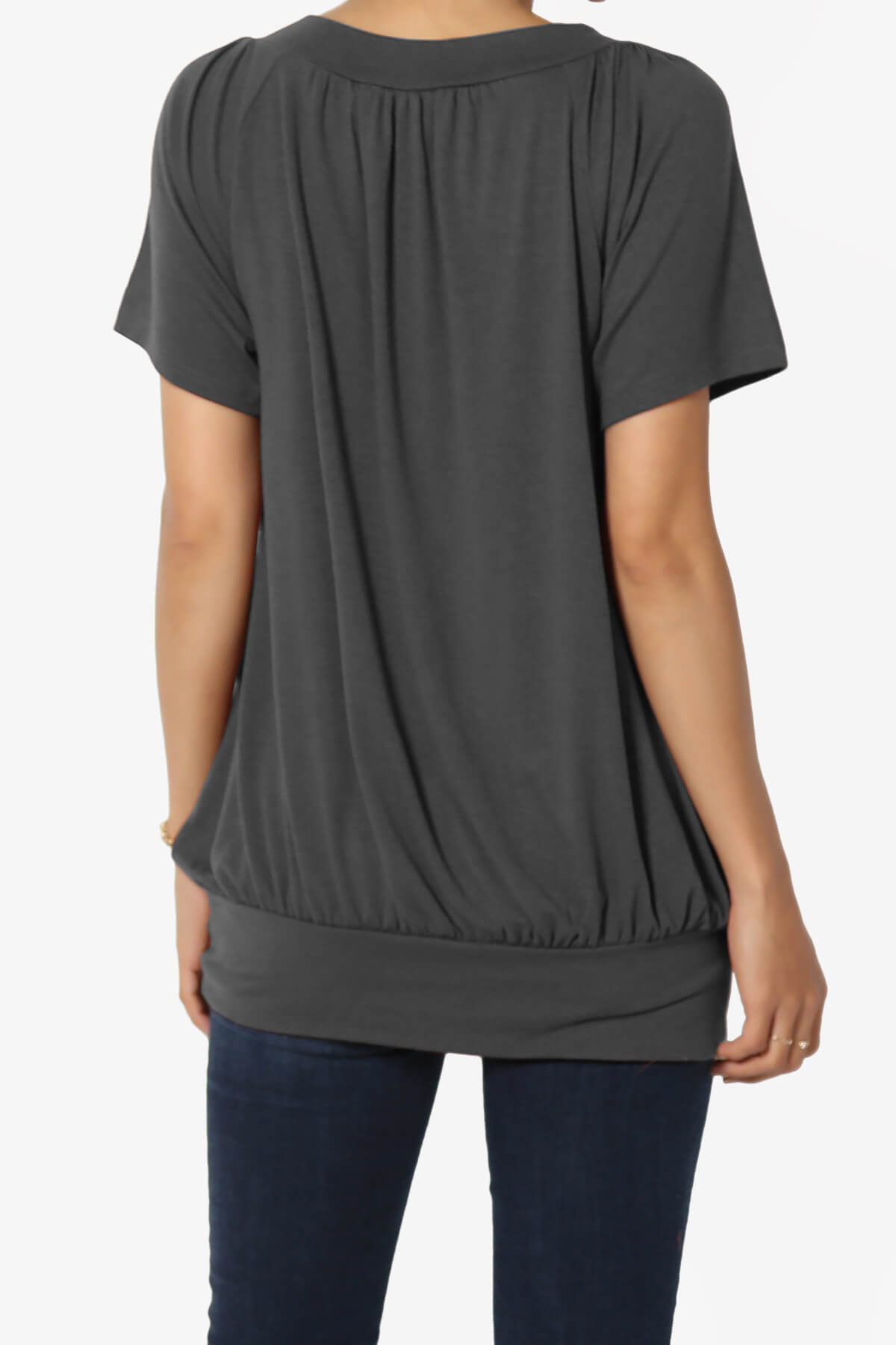 Rezume Shirred V-Neck Blouson Top ASH GREY_2