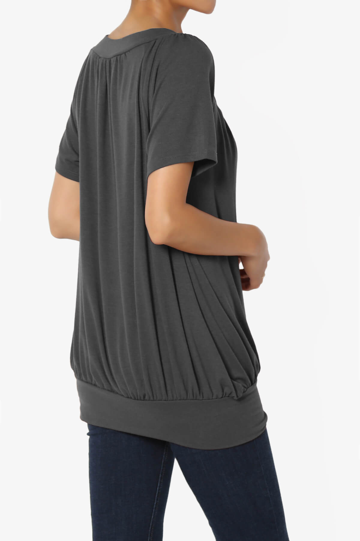 Rezume Shirred V-Neck Blouson Top ASH GREY_4