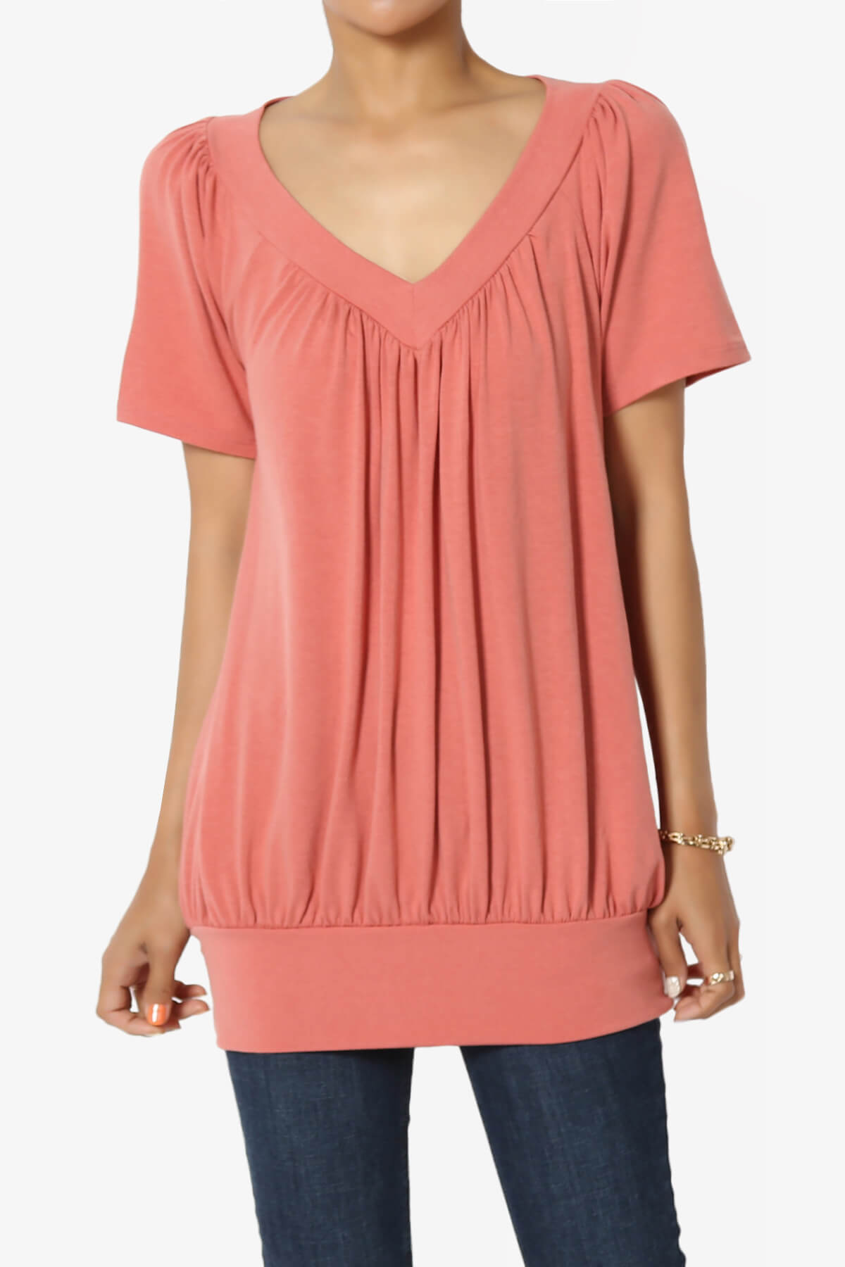 Rezume Shirred V-Neck Blouson Top ASH ROSE_1