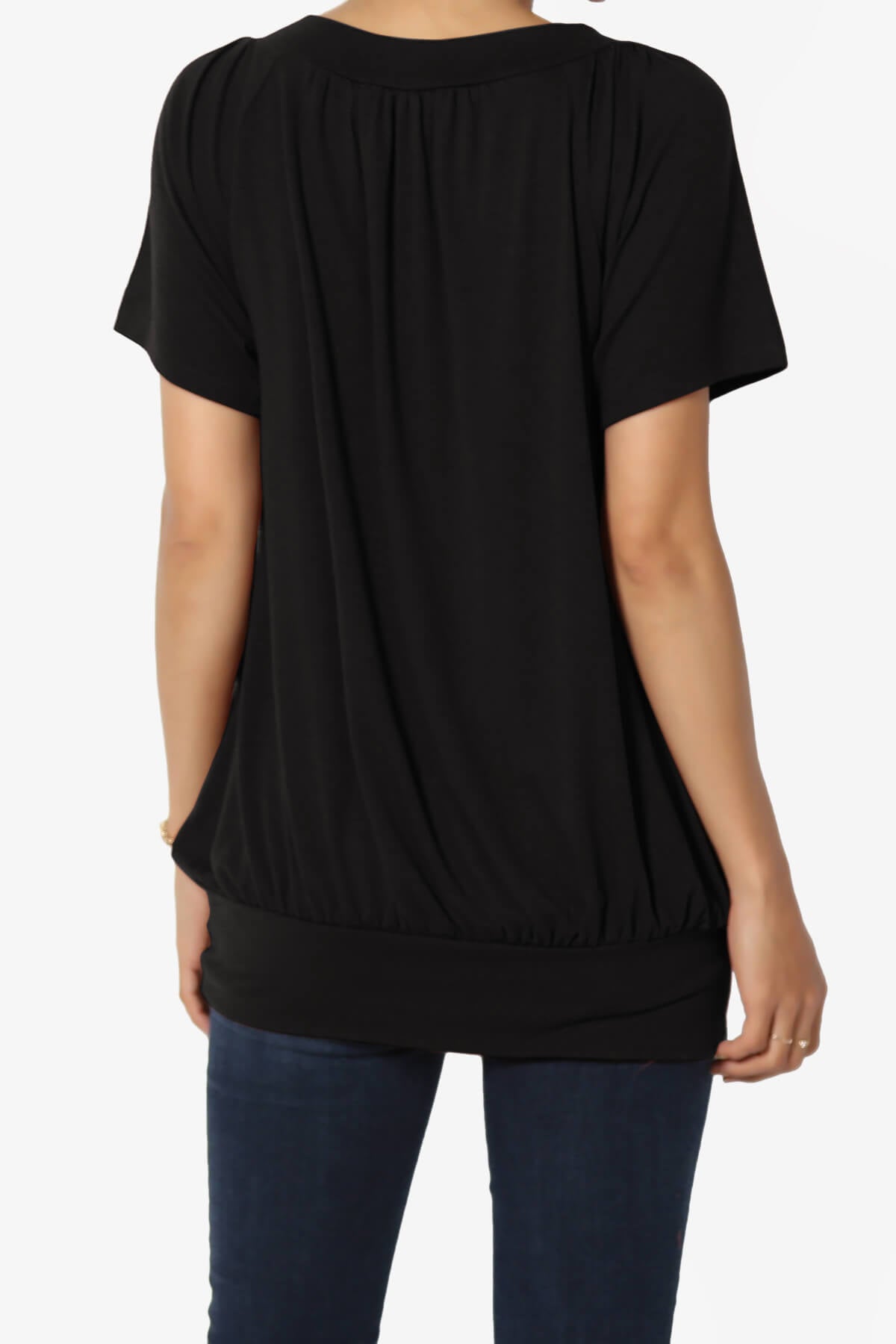 Rezume Shirred V-Neck Blouson Top BLACK_2