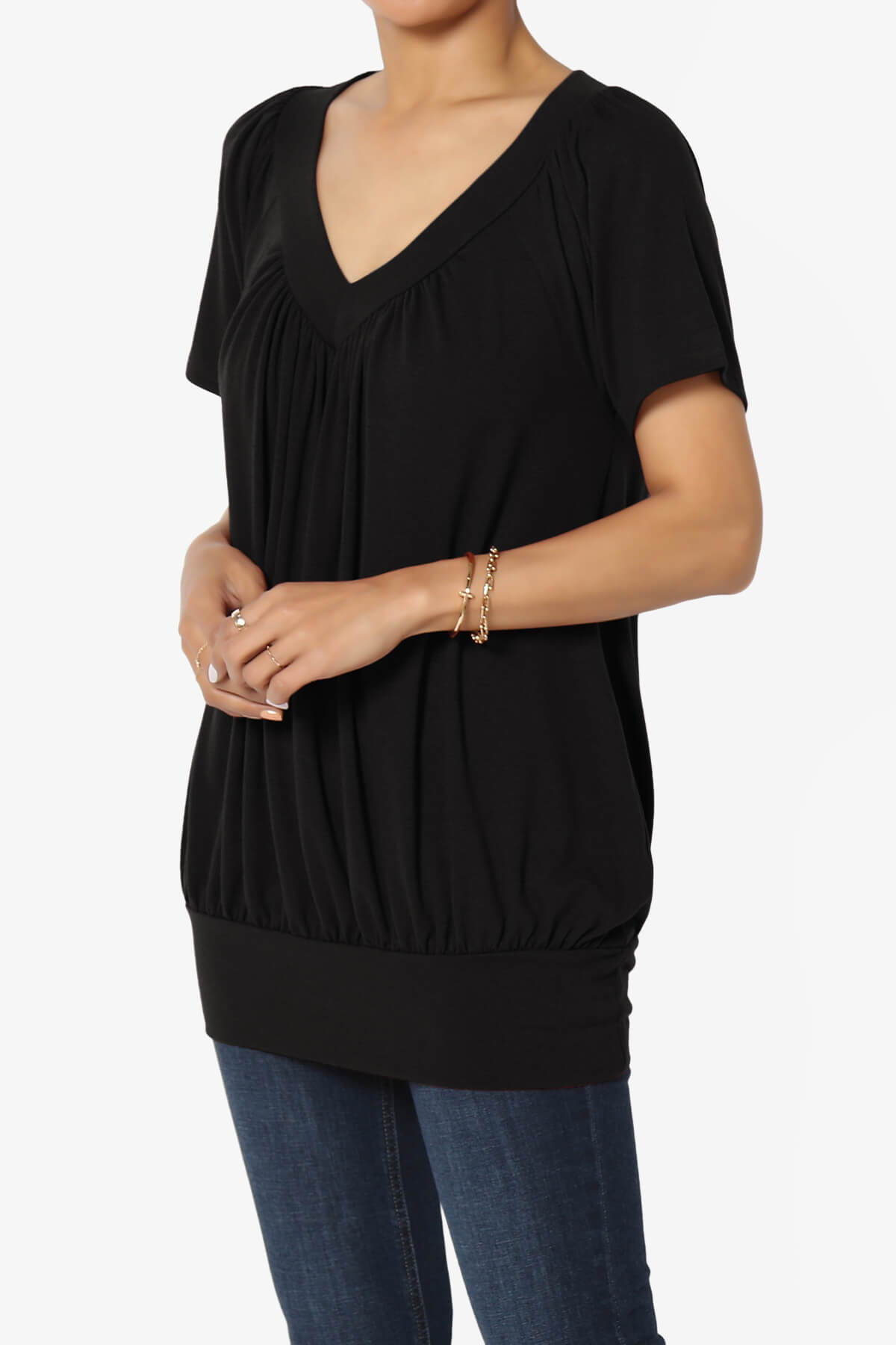 Rezume Shirred V-Neck Blouson Top BLACK_3