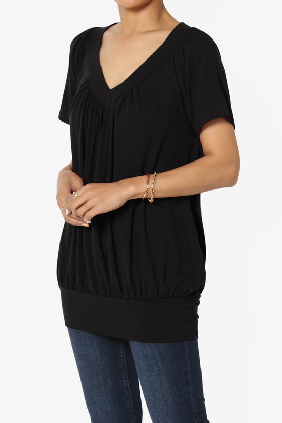 Rezume Shirred V-Neck Blouson Top BLACK_3