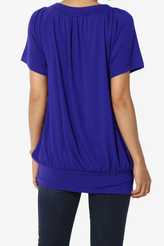 Rezume Shirred V-Neck Blouson Top BRIGHT BLUE_2