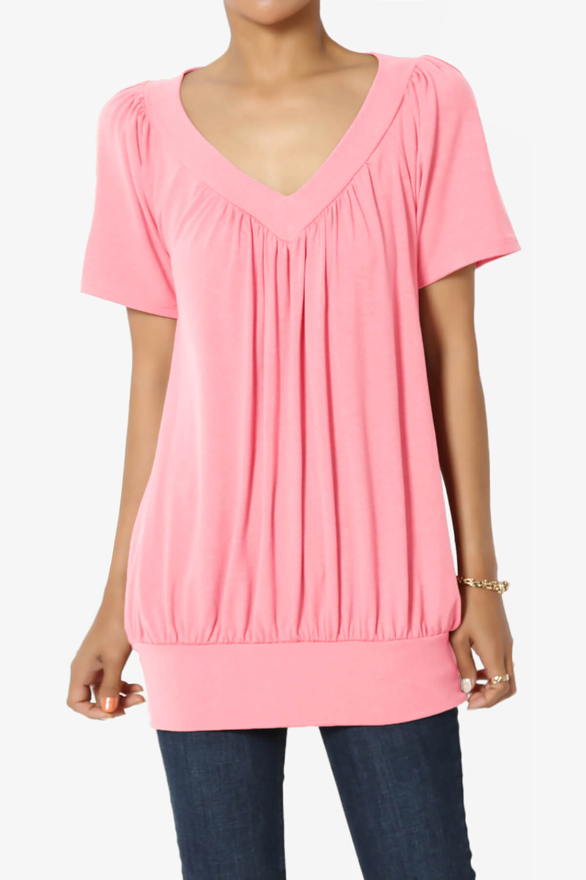Rezume Shirred V-Neck Blouson Top BRIGHT PINK_1