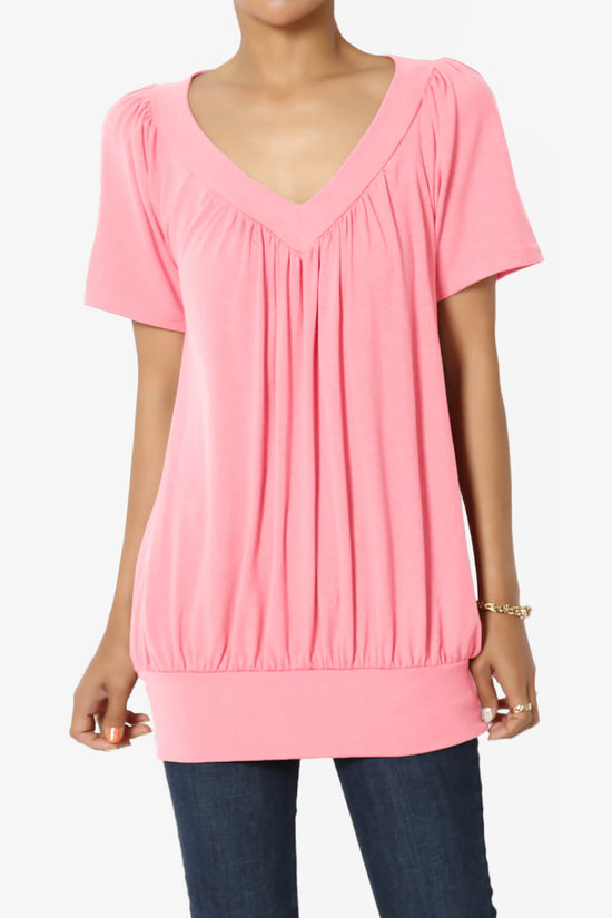 Rezume Shirred V-Neck Blouson Top BRIGHT PINK_1
