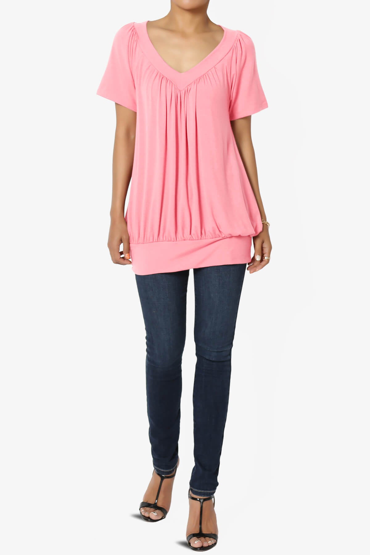 Rezume Shirred V-Neck Blouson Top BRIGHT PINK_6