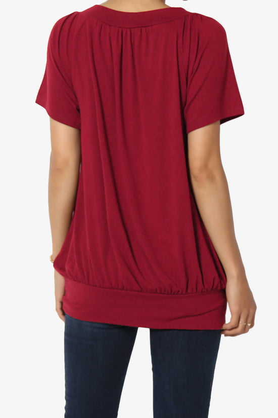 Rezume Shirred V-Neck Blouson Top BURGUNDY_2