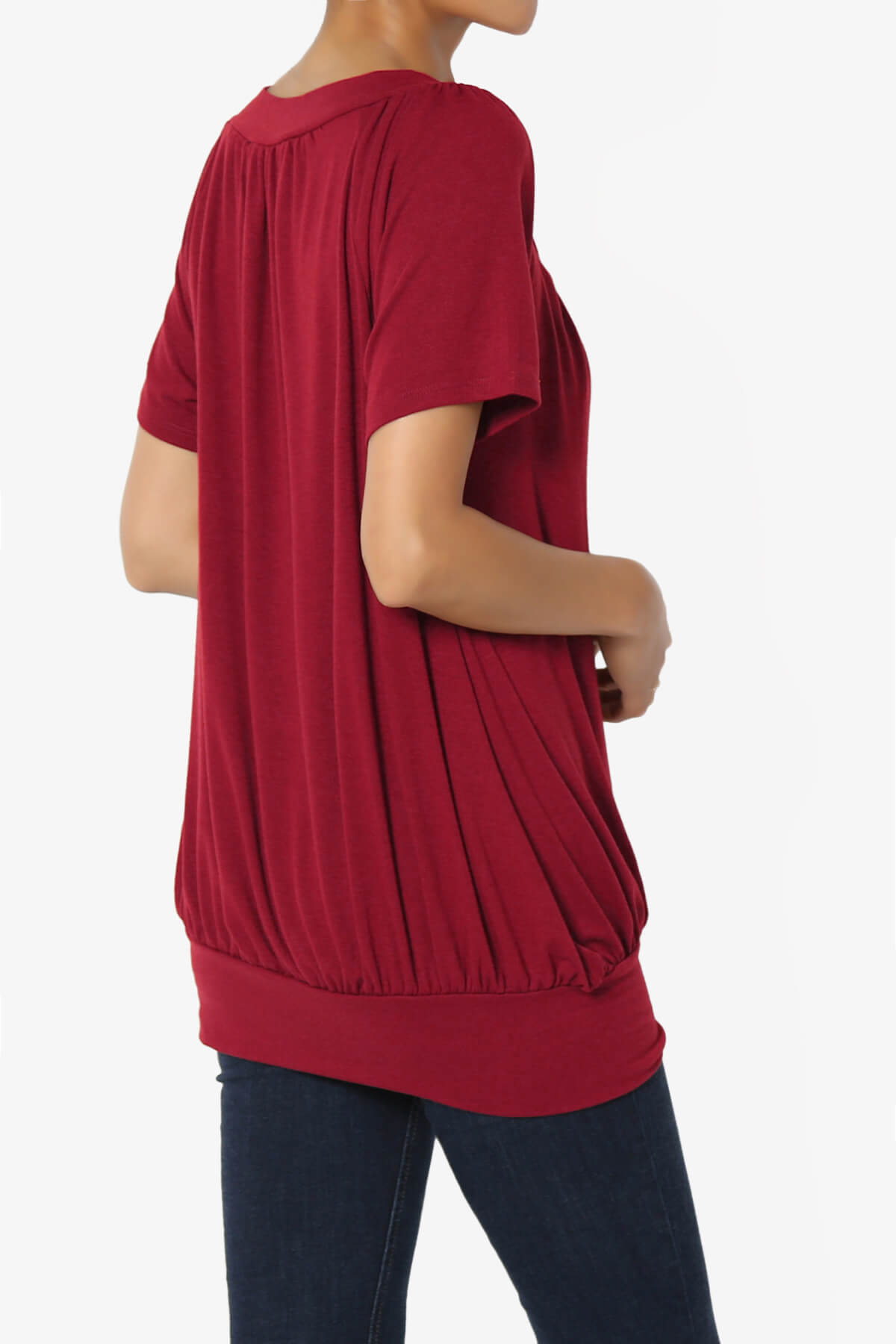 Rezume Shirred V-Neck Blouson Top BURGUNDY_4